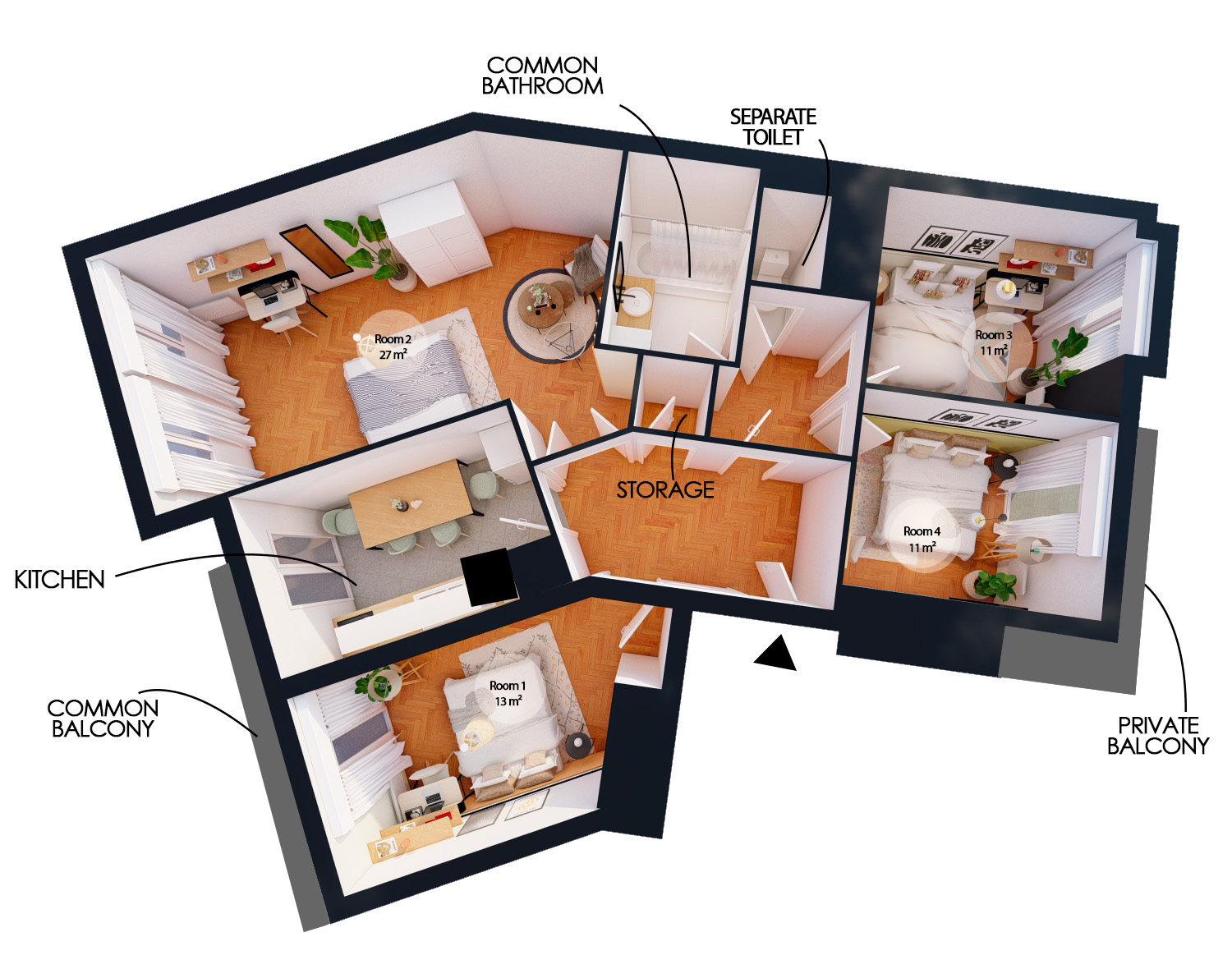 Cosy 13 m² bedroom with balcony for rent in coliving near Paris – SDN51