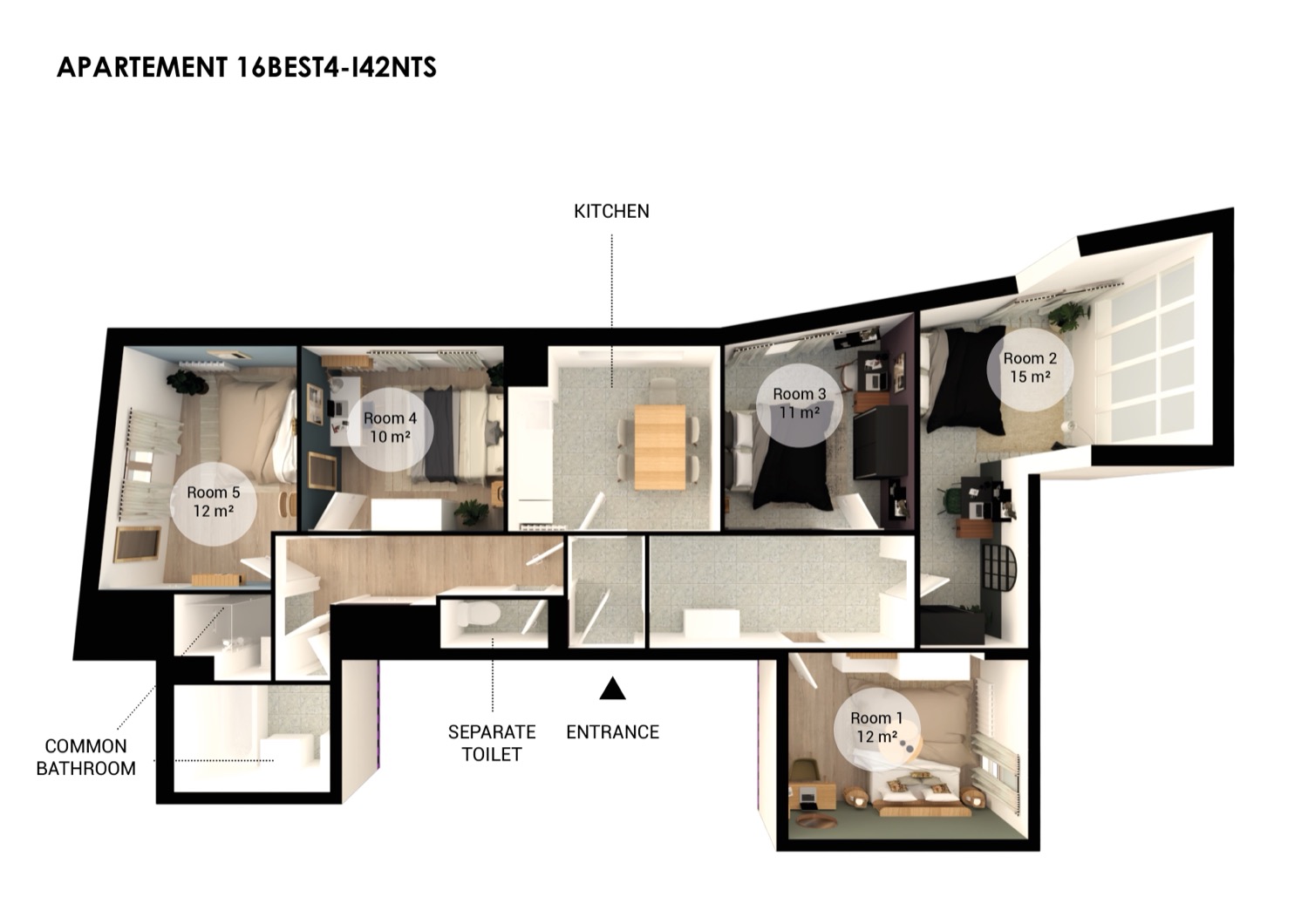Move into this minimalist 12 m² room for rent in a coliving space on the Île de Nantes – NT15