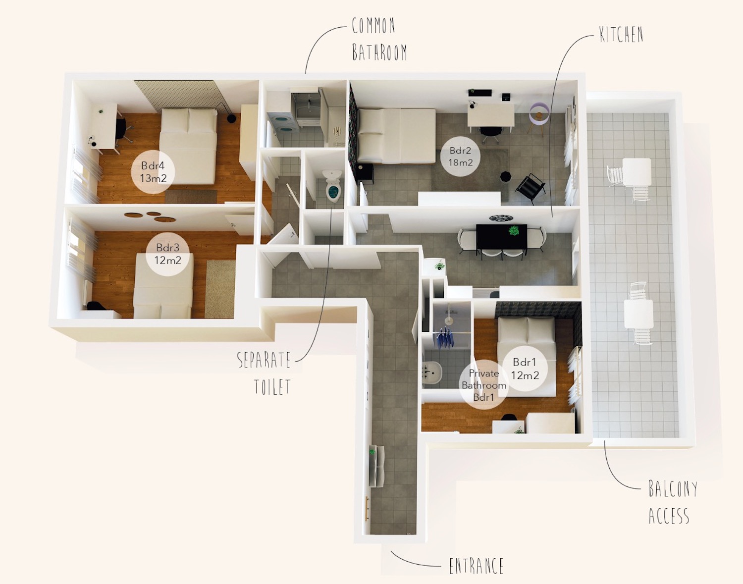 Warm and comfortable room – 12m² – LY010
