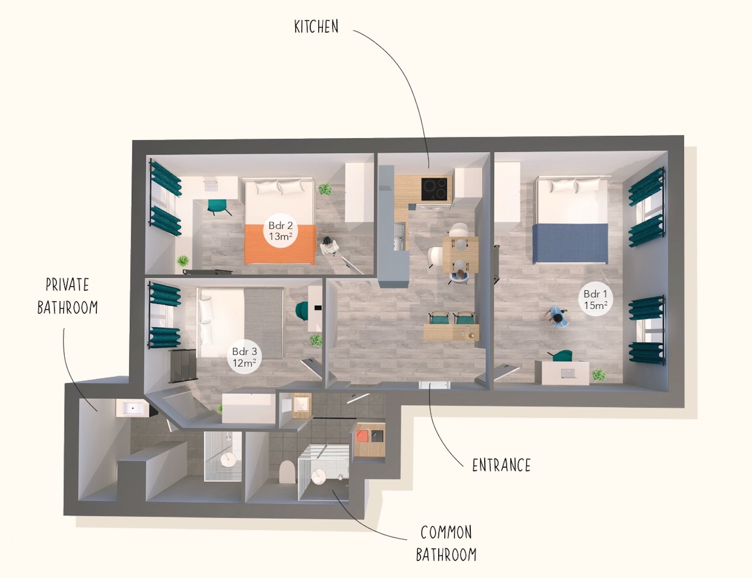Bright and spacious bedroom – 15m² – MA26