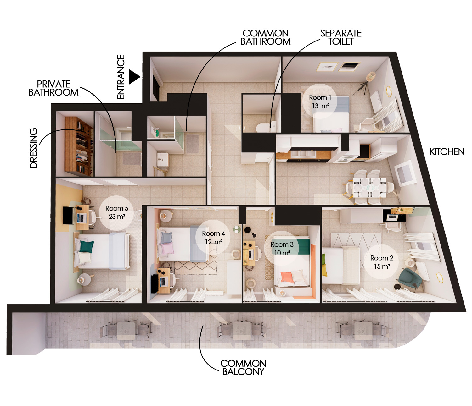 Spacious 15 m² bedroom for rent near Lyon – LYO41